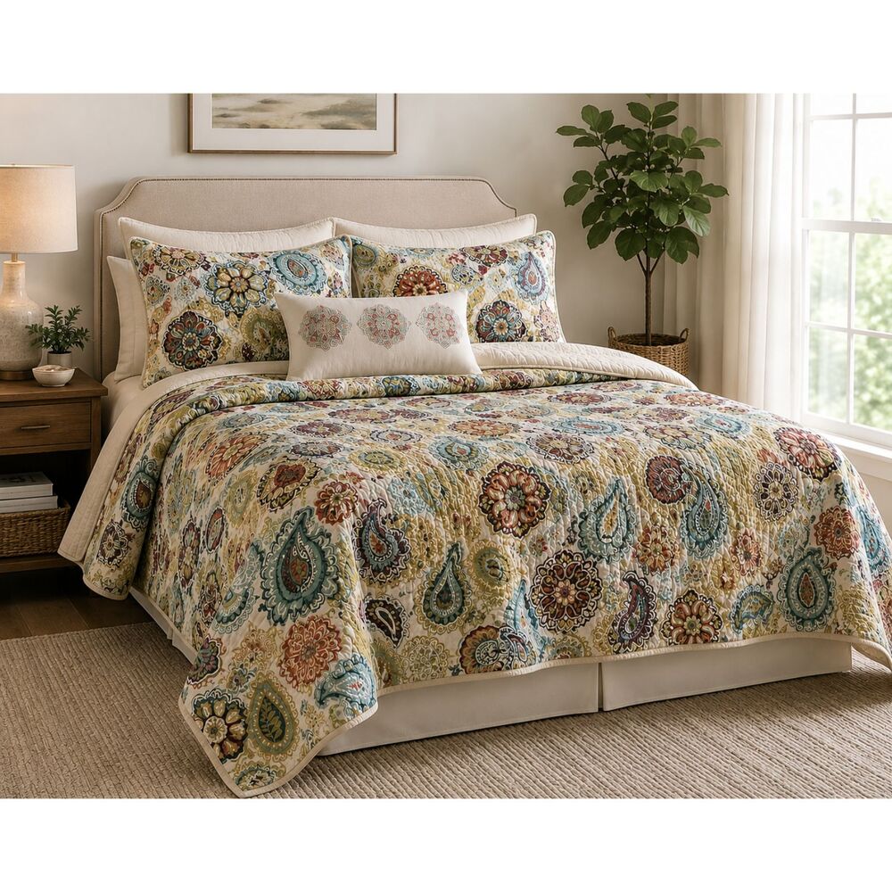 Mi Zone Full Queen Paisley Coverlet Quilt Set 4 Pc Shams Accent Pillow Boho